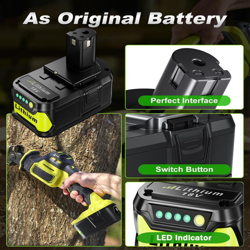 1Pack For RYOBI 18V 8.0Ah Lithium Battery RBL1815 RBL1810 P108 P102 109 /charger