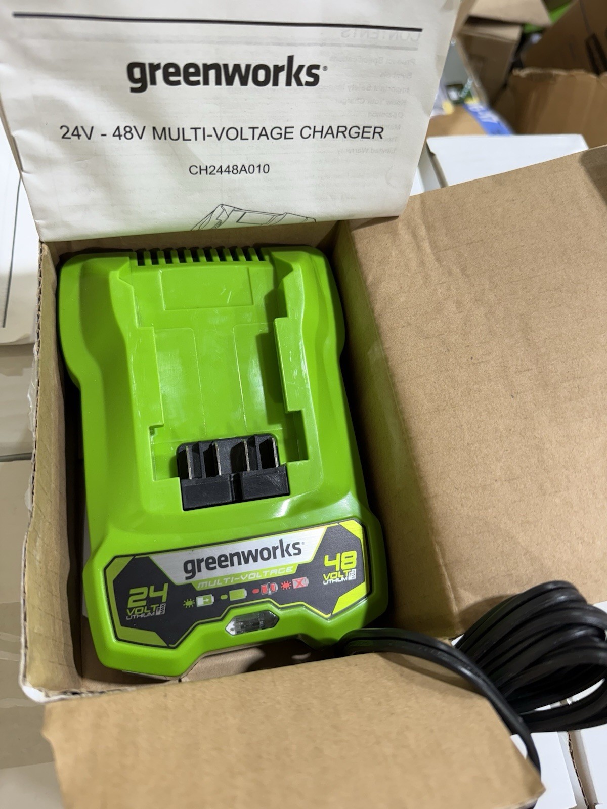 Greenworks 24V and 48V Charger Green | CH2448A010 | Charges Both Voltages NEW