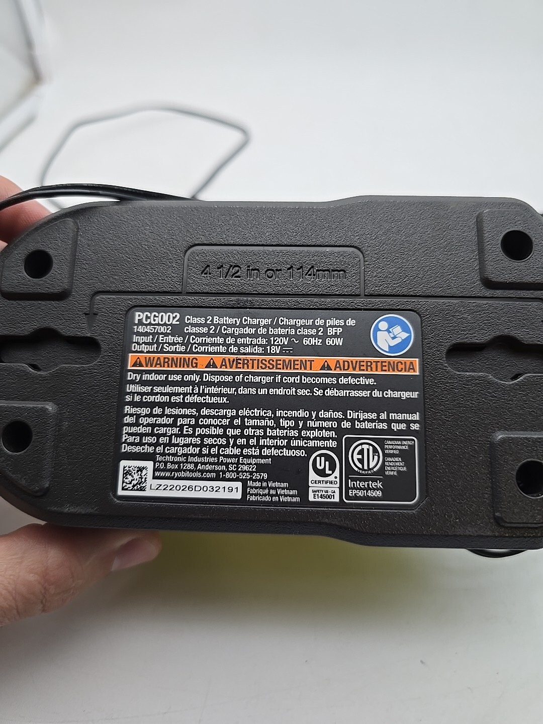 Ryobi PCG002 18V One+ Class 2 Battery Charger TESTED