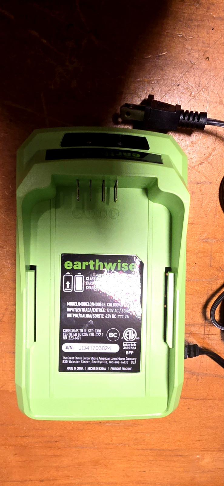Earthwise CHL80040 42V 2A Battery Charger