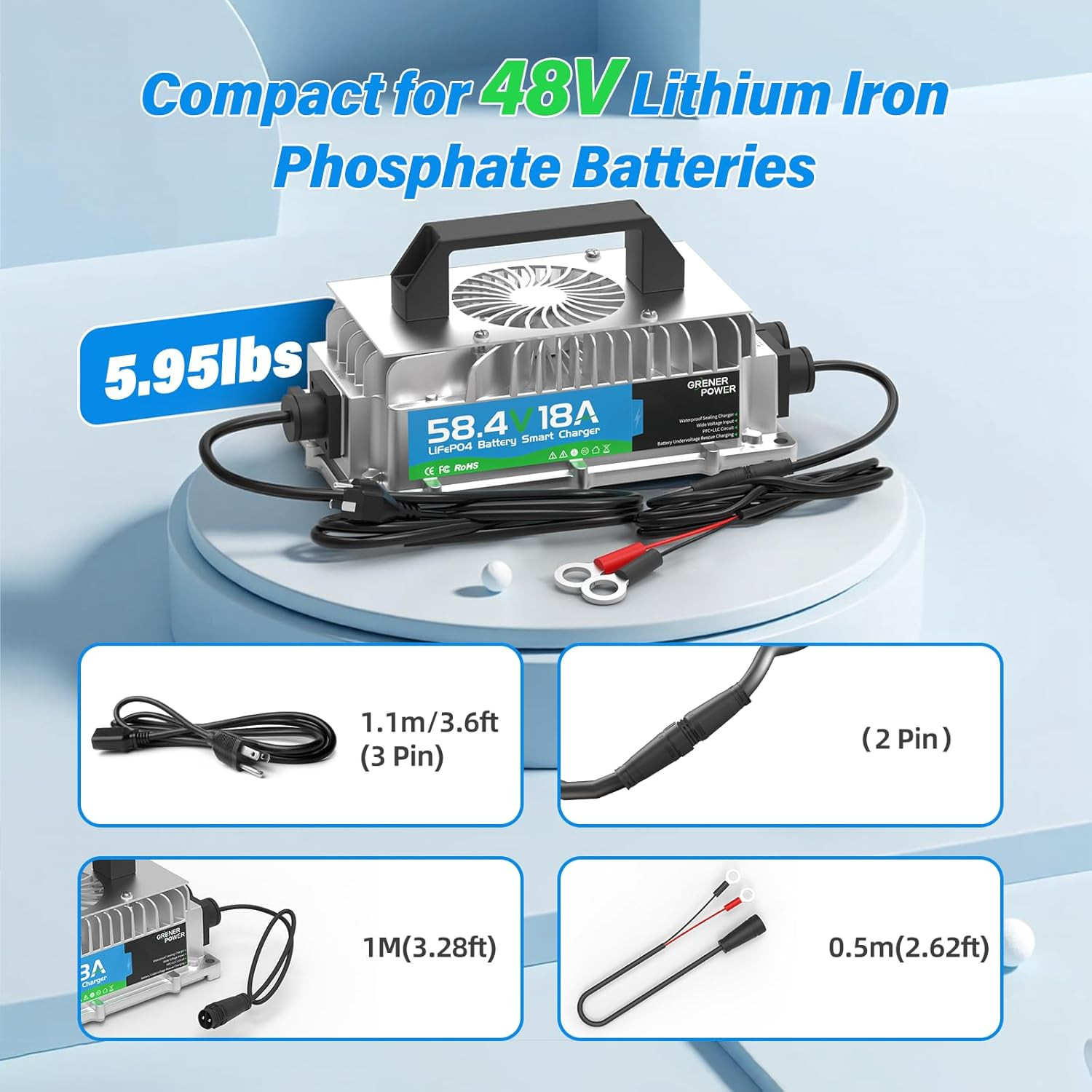 48V 18A Lithium Battery Charger, 1000W Fast Charger, Charging Efficiency ≥ 90%,
