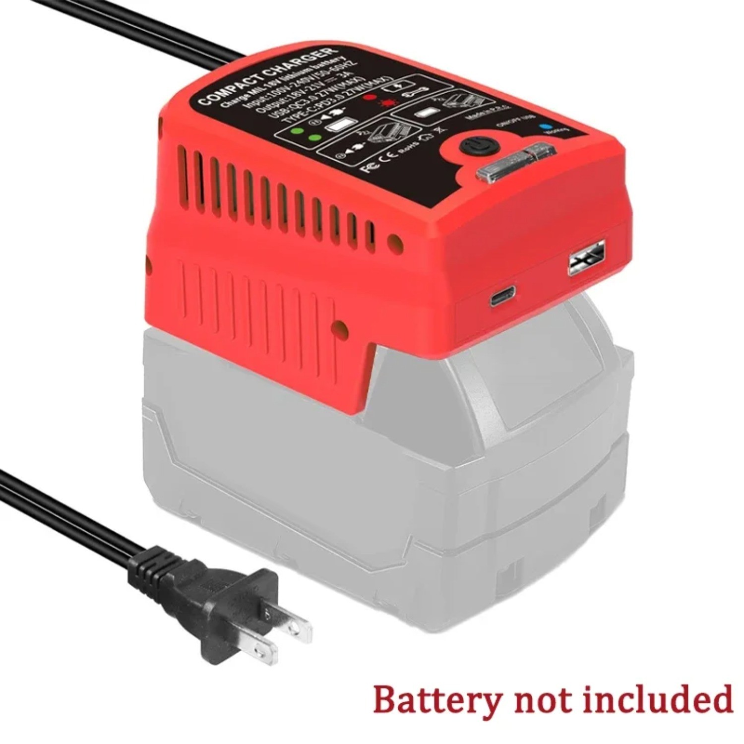 Portable Fast Charger for Milwaukee 18V with USB Type -C Output 110V 3A Travel
