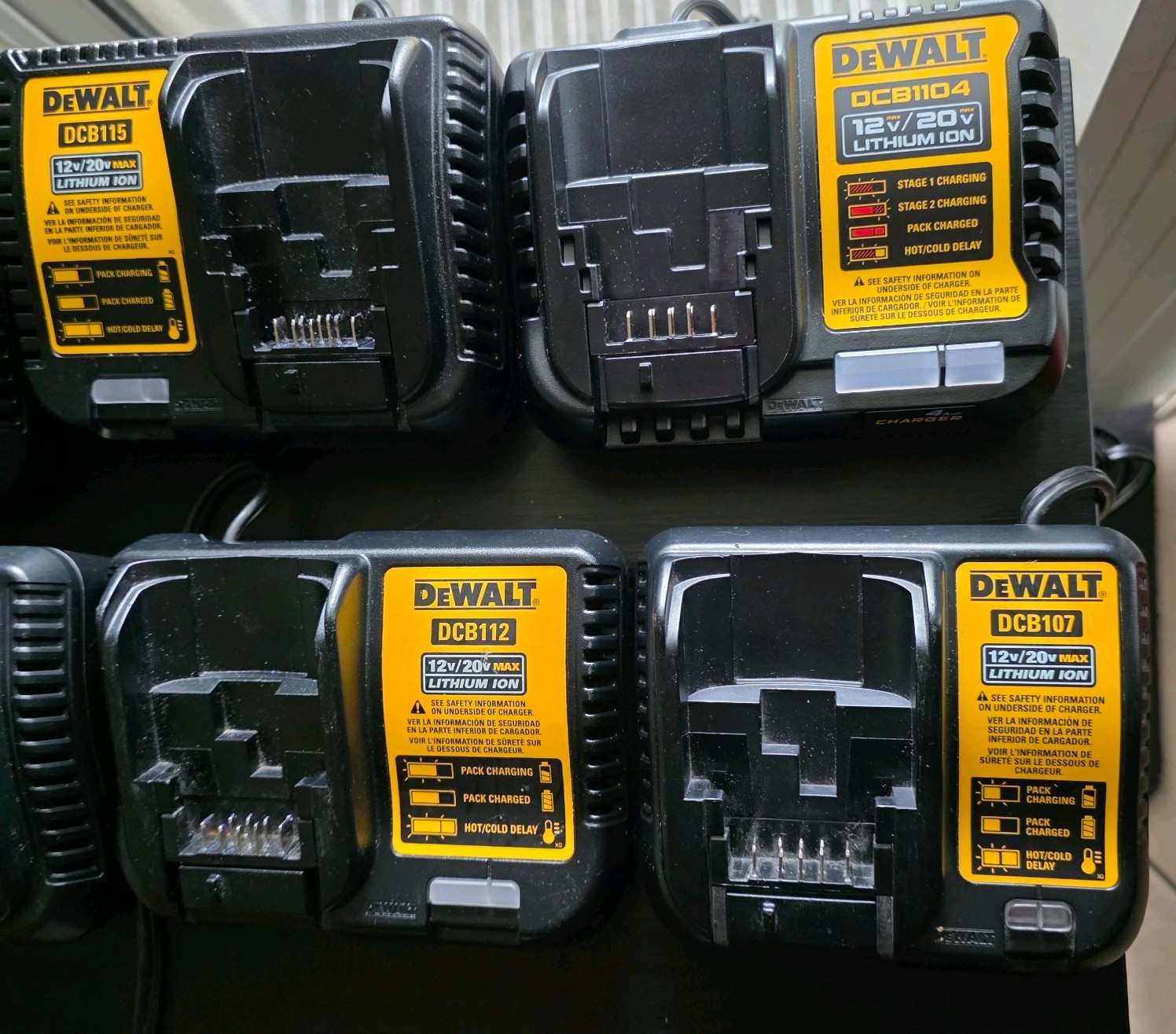 DEWALT Battery Charger 12v/20v. DCB115(X3)/DCB1104/DCB112/DCB107. Lot Of 6.