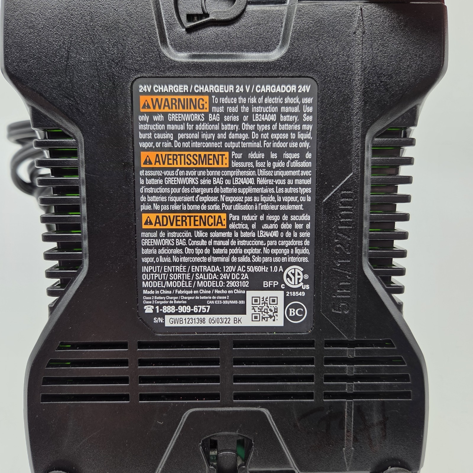 GREENWORKS Power Tools 24V Lithium-Ion Battery Charger Only 2903102 OEM