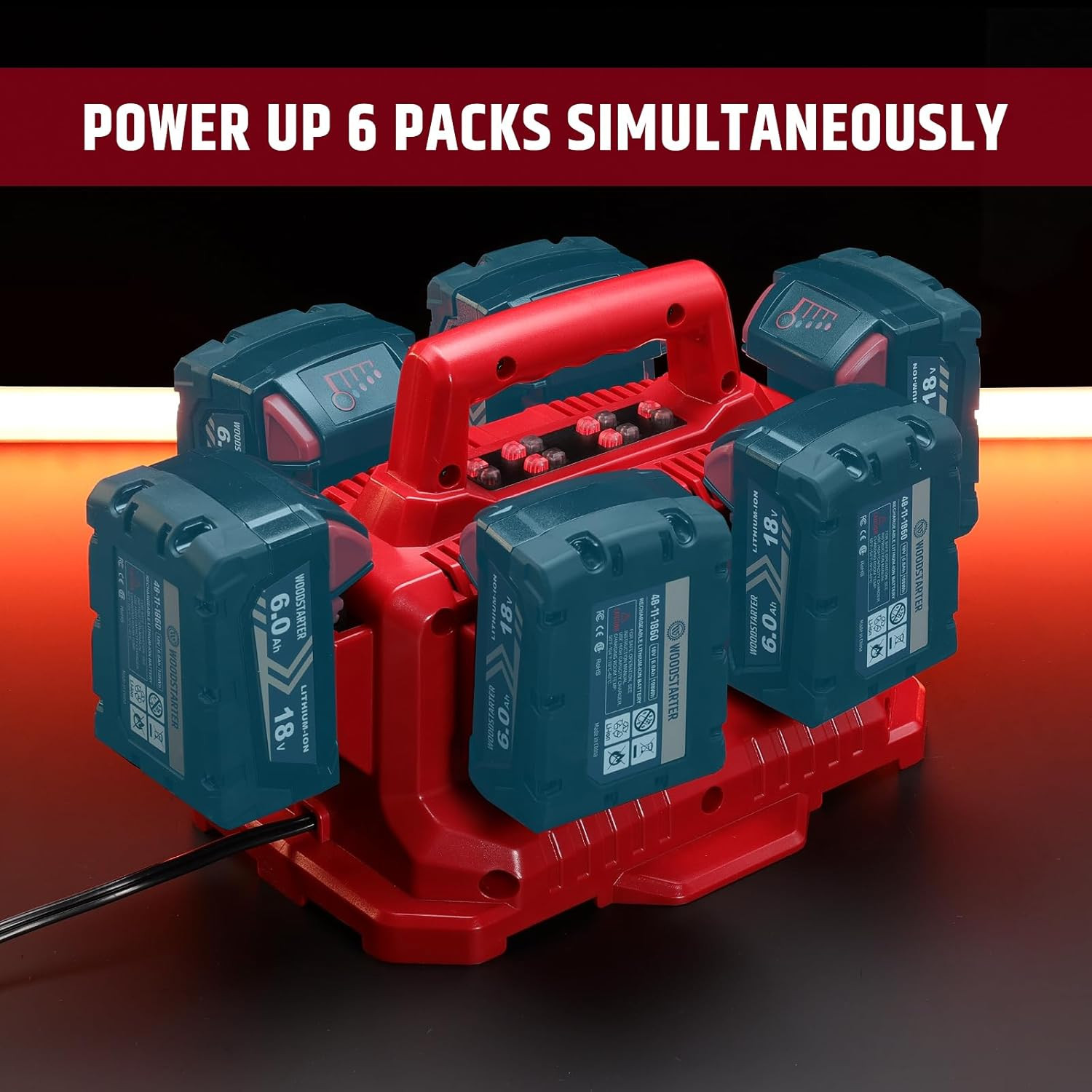 6-Port Rapid 18V Battery Charger Station, Replacement for Milwaukee 48-59-1806 B