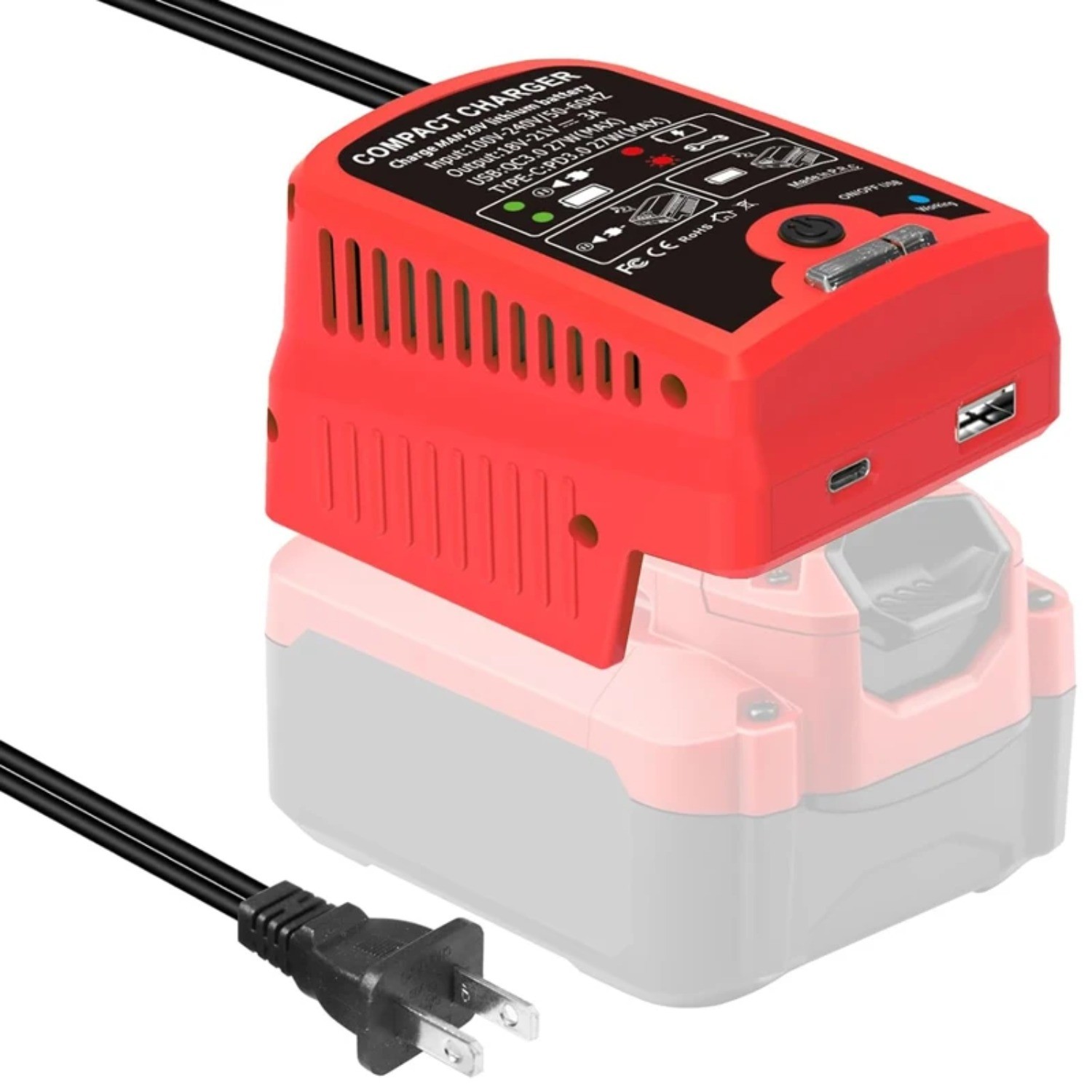Portable Fast Charger for Craftsman 20V with USB Type -C Output 110V 3A Travel
