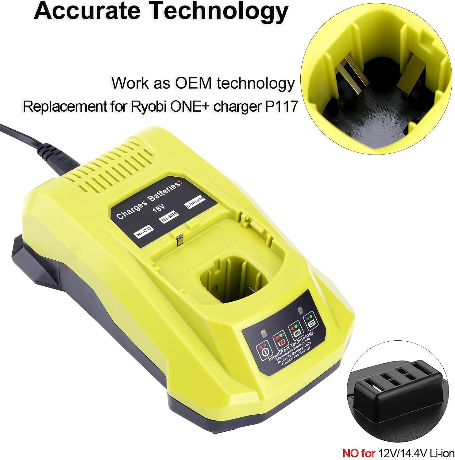 18-Volt P117 Rapid Charger Replace for Ryobi 12V-18V Rapid, Green