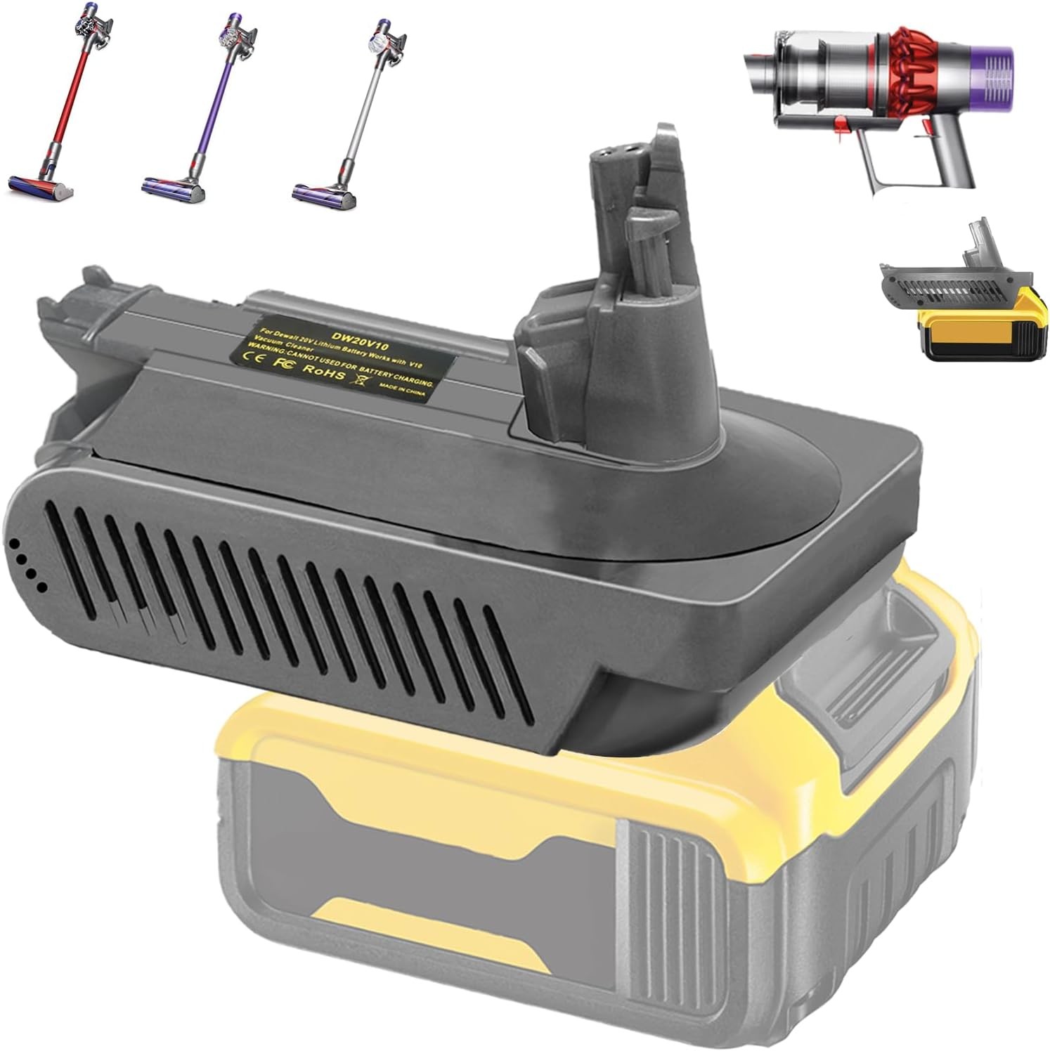 For Dyson V10 Battery Replacement, V10 Adapter for Dewalt 18V 20V MAX 60V Li-ion