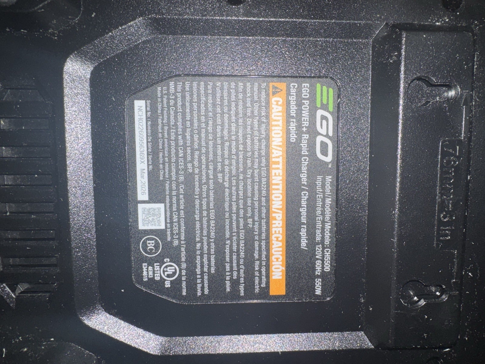 EGO Power+ Rapid Charger CH5500 Gray 120V Single Battery Charging Station