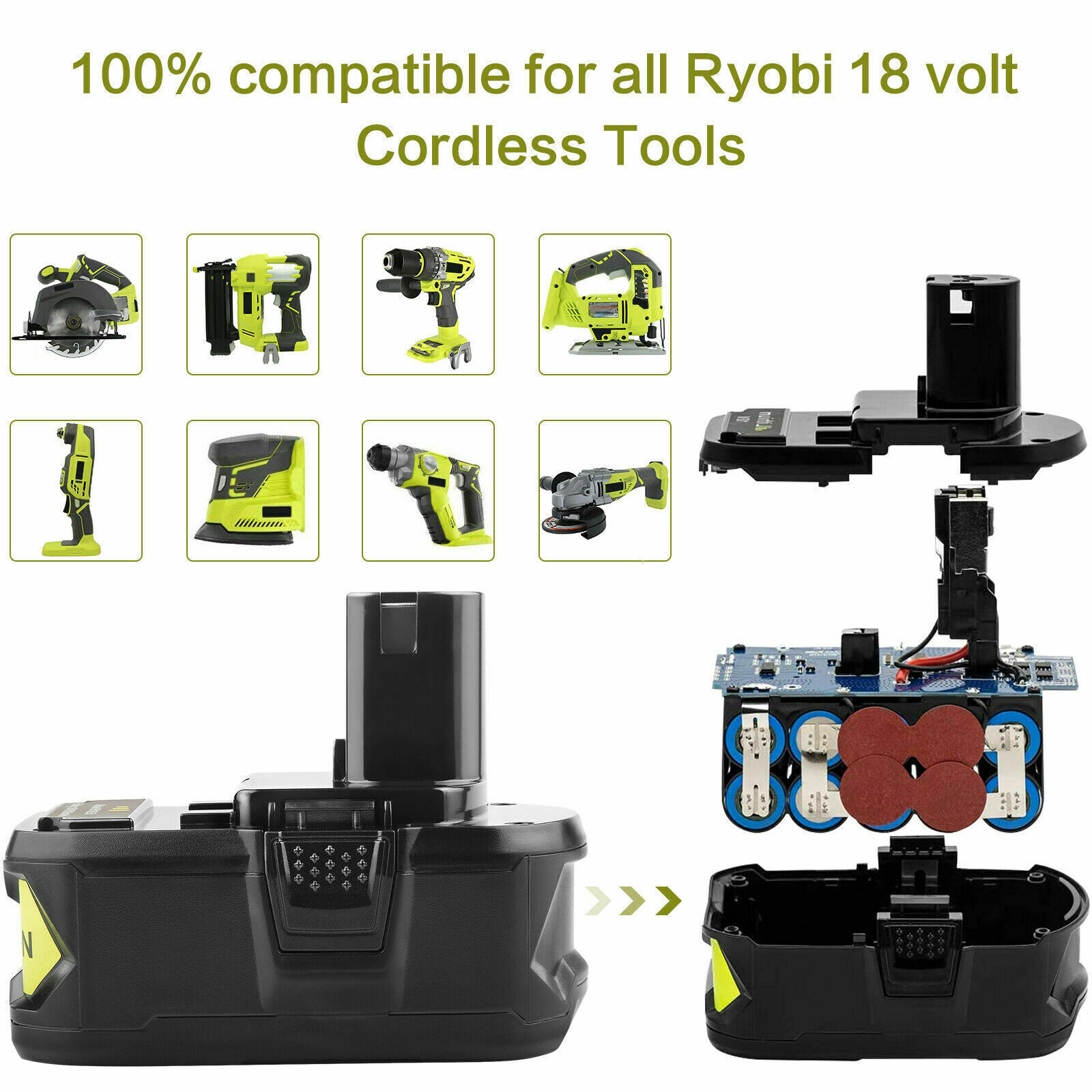 For RYOBI 18V 5Ah 7Ah 9Ah P108 P109 High Capacity Li-ion Battery or P117 Charger