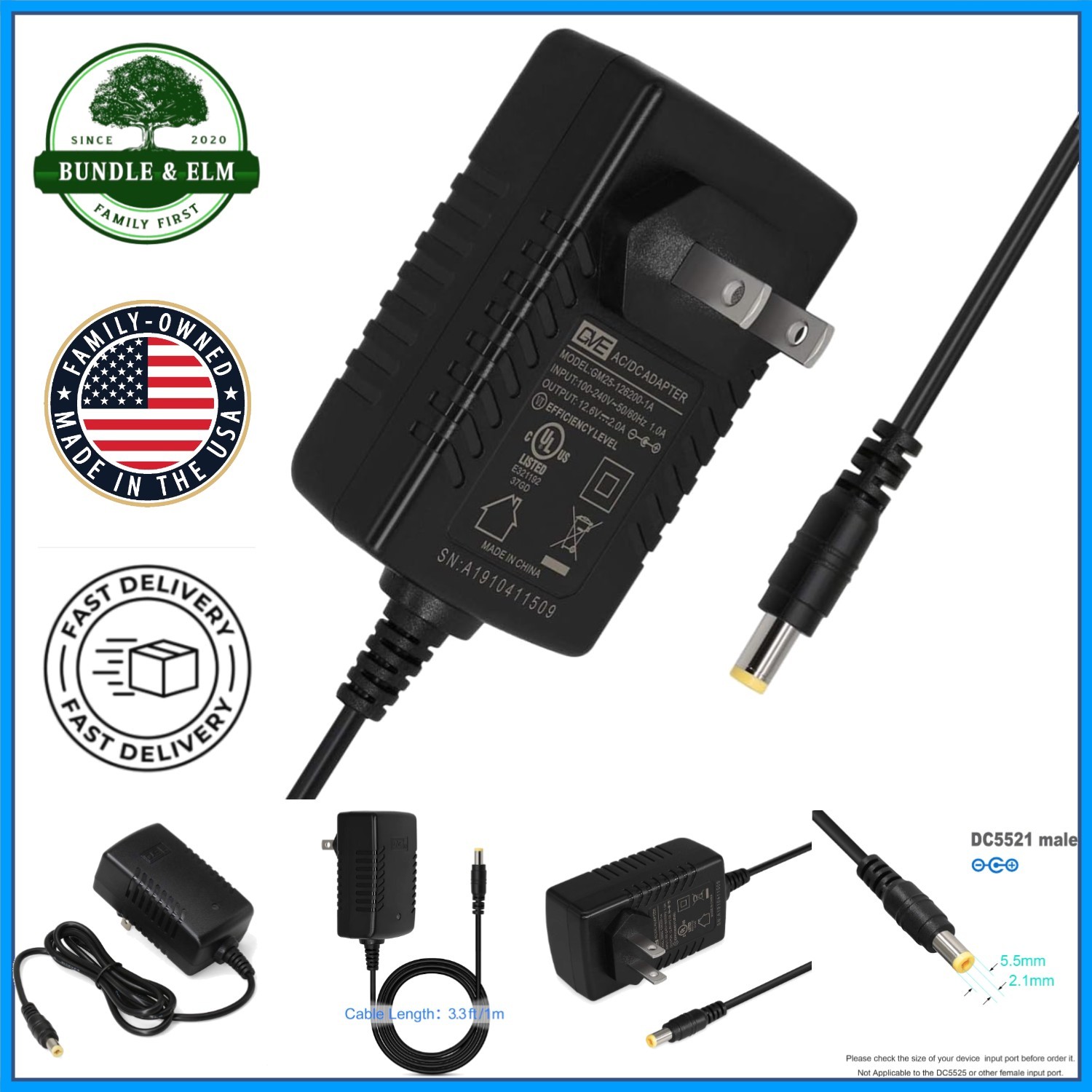 DC 12.6V 2A Wall Charger for Lithium-Ion Batteries with Safety Certification