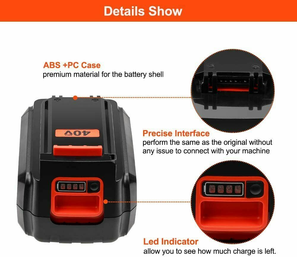 40 Volt for Black and Decker 40V Max Lithium Battery LBX2040 LBXR36 / Charger