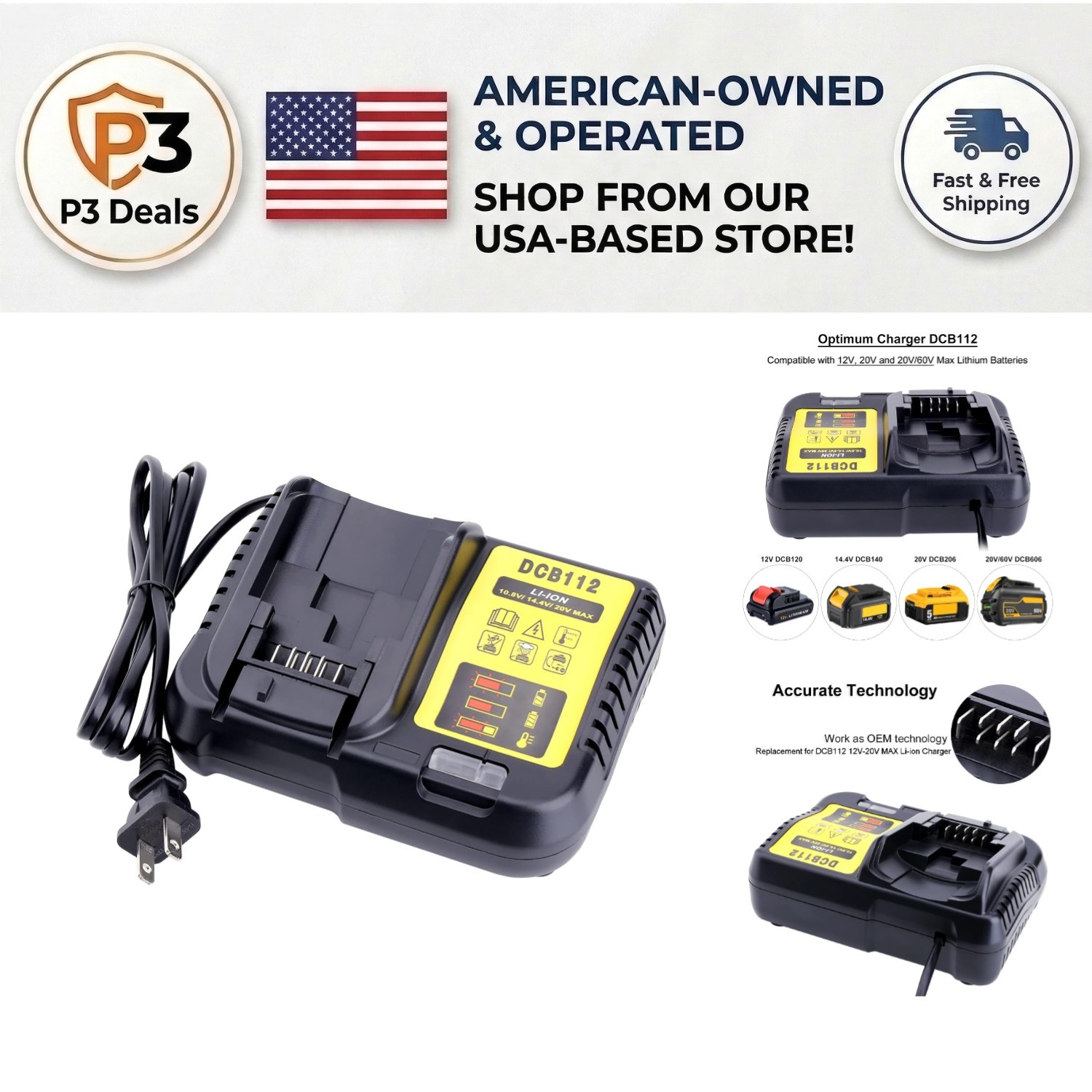 2A Universal Charger for 12V, 20V, 60V Max Lithium Batteries – Compact Design
