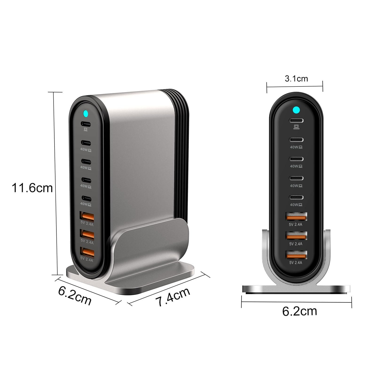 Dengwenqiang Usb C Charger – 285W Gan 8 Port Charging Station Tower Hub For