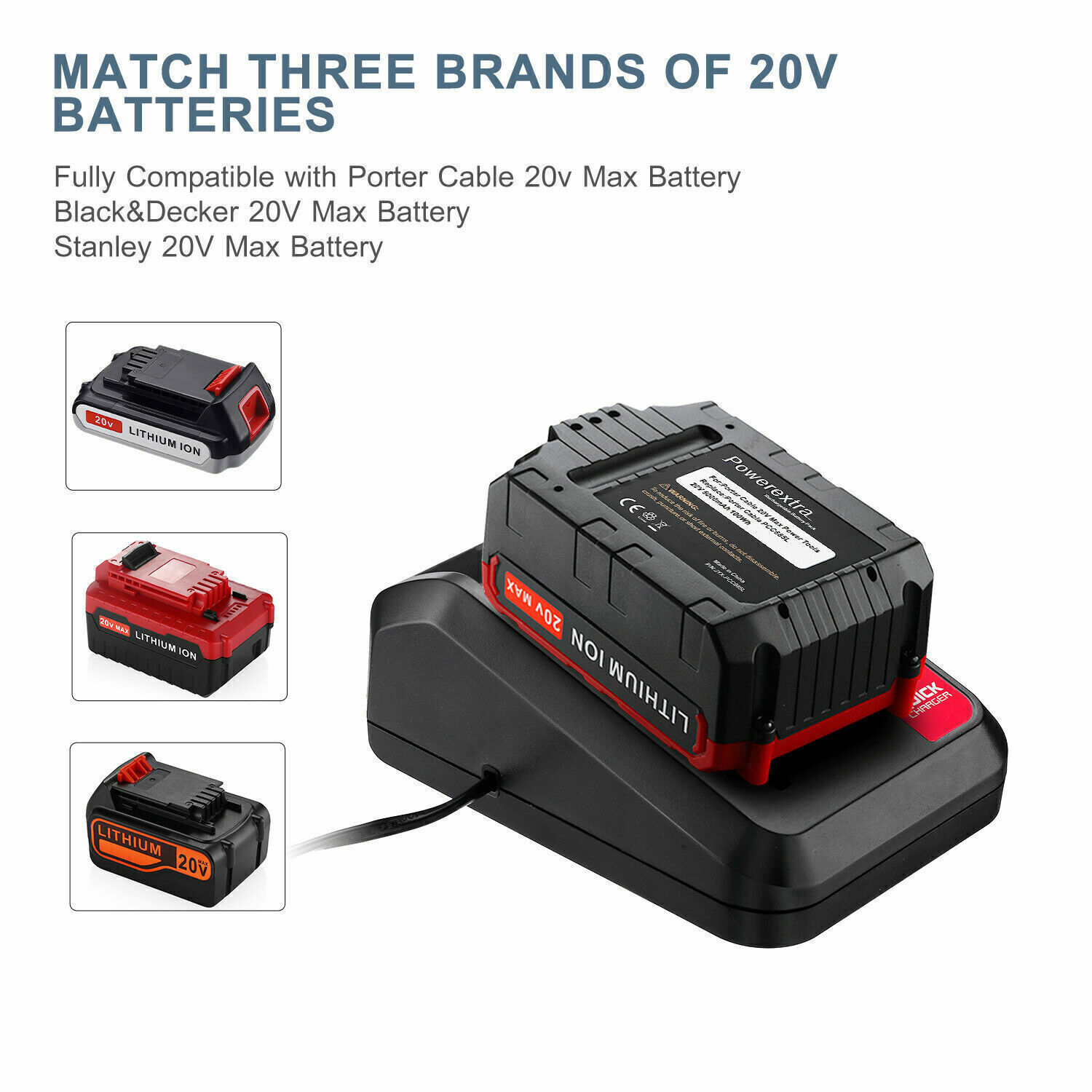Charger 20V MAX for Black&Decker and Porter Cable 20V Volt Lithium Battery NEW