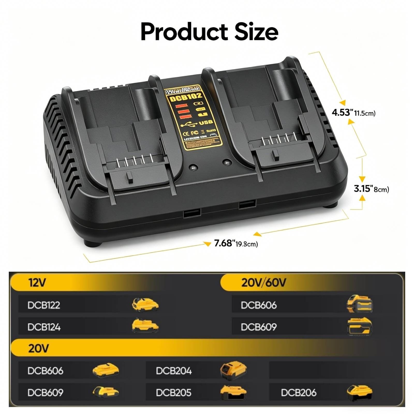 DCB102 Dual Port Rapid Charger for Dewalt 12V 20V MAX Lithium DCB205 DCB206
