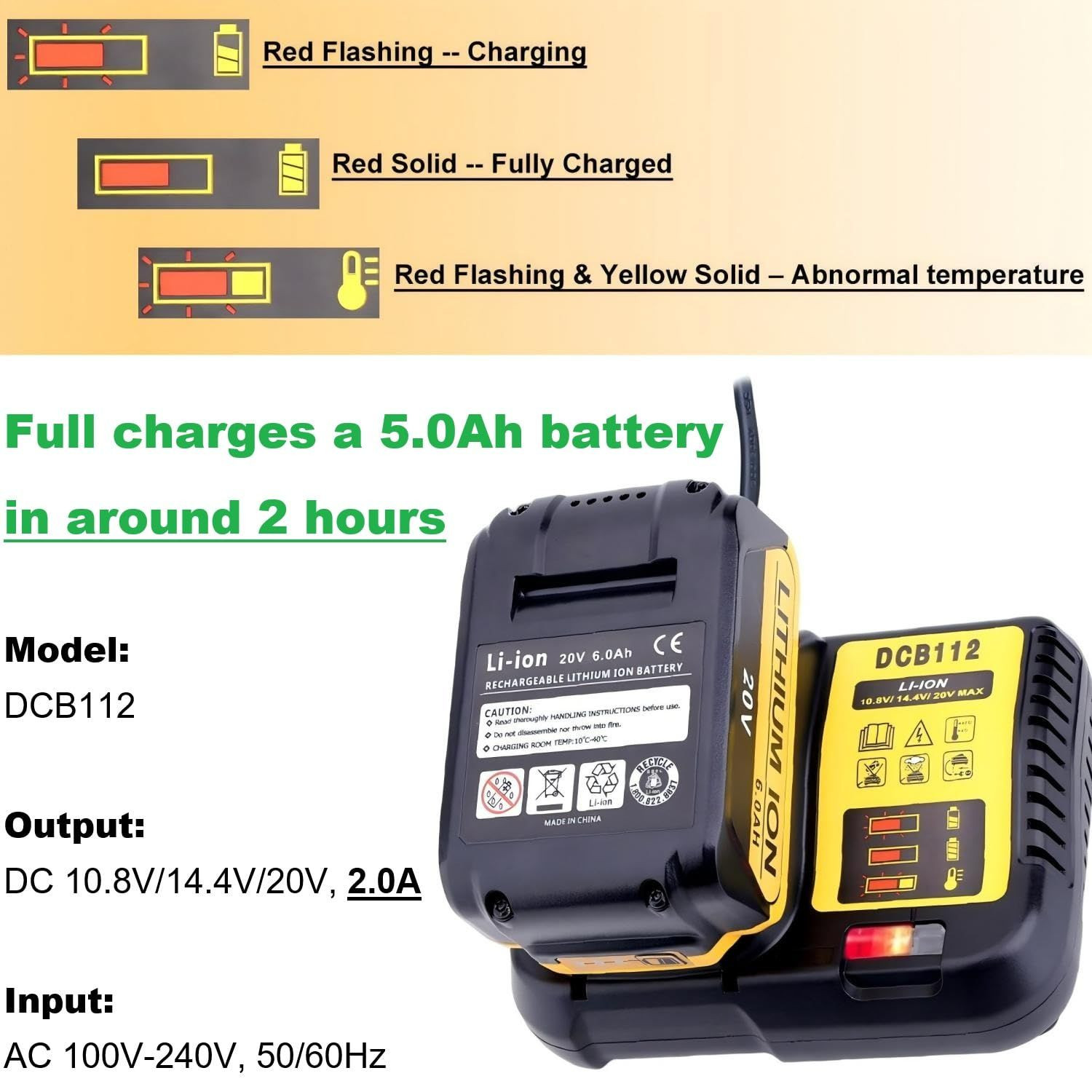 DCB112 Compatible with De-walt 20V Battery, Charger (Black)