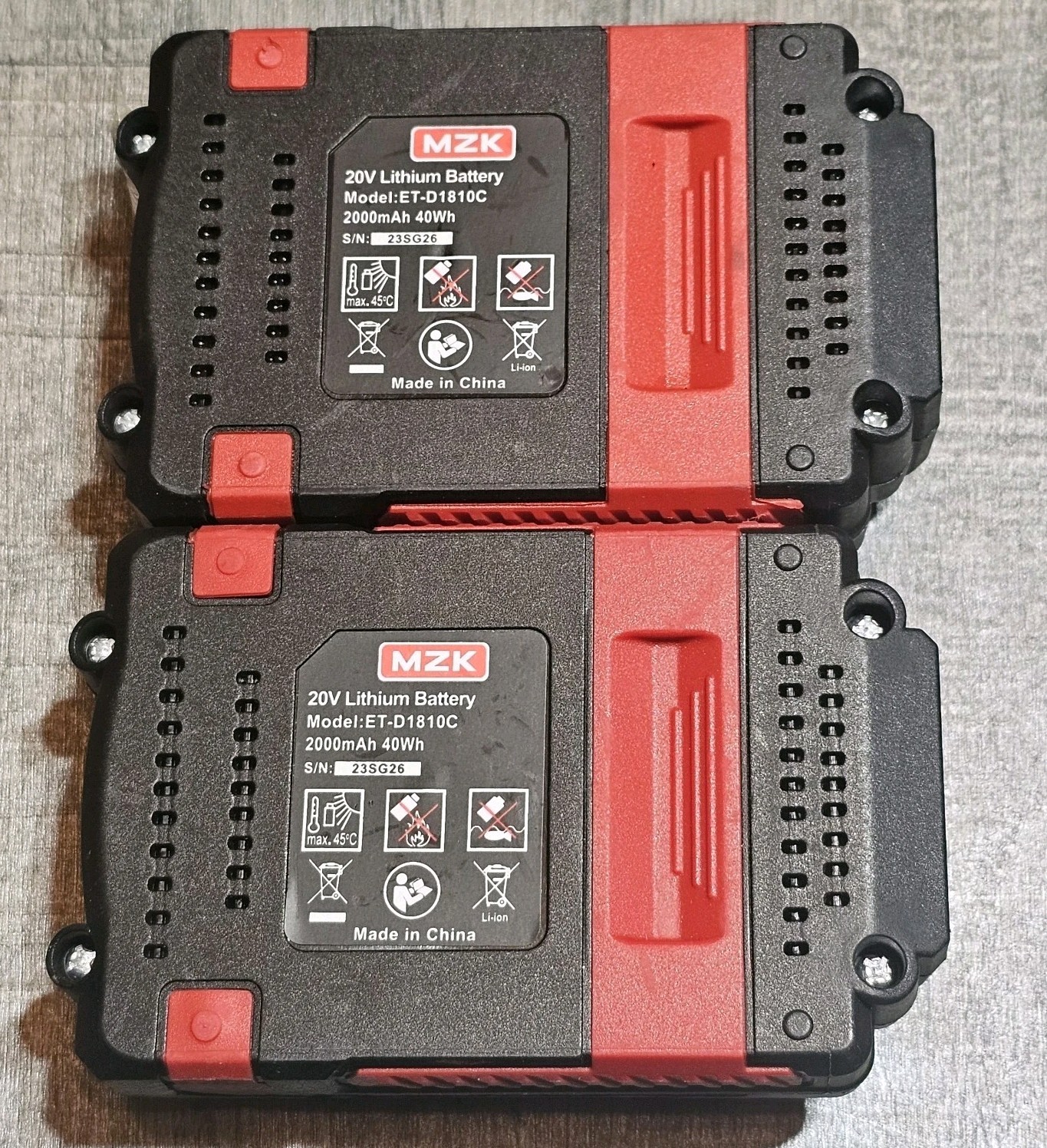 2 Pack MZK 20V Lithium-ion Battery 2000mah ET-D1810C 40Wh With LED Indicator