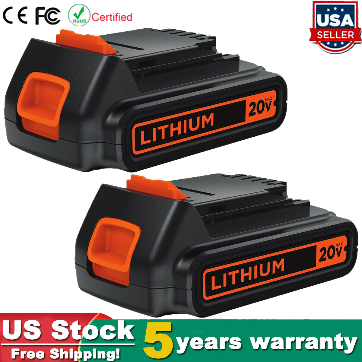 2x 20V 3.0AH Lithium-Ion Battery for Black Decker 20 Volt LB20 LBX20 LBXR20 US