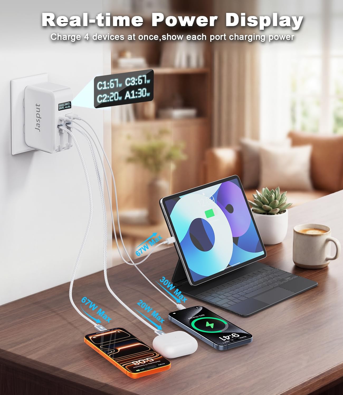 Jasput 67W Retractable Phone Charger Wall Plug4 In 1 Retractable Wall Charger