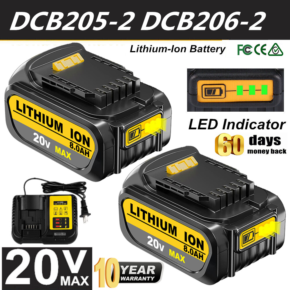 20 Volt For DeWalt 20V Max XR Lithium Ion Compact Battery DCB206-2 DCB205-2 PACK