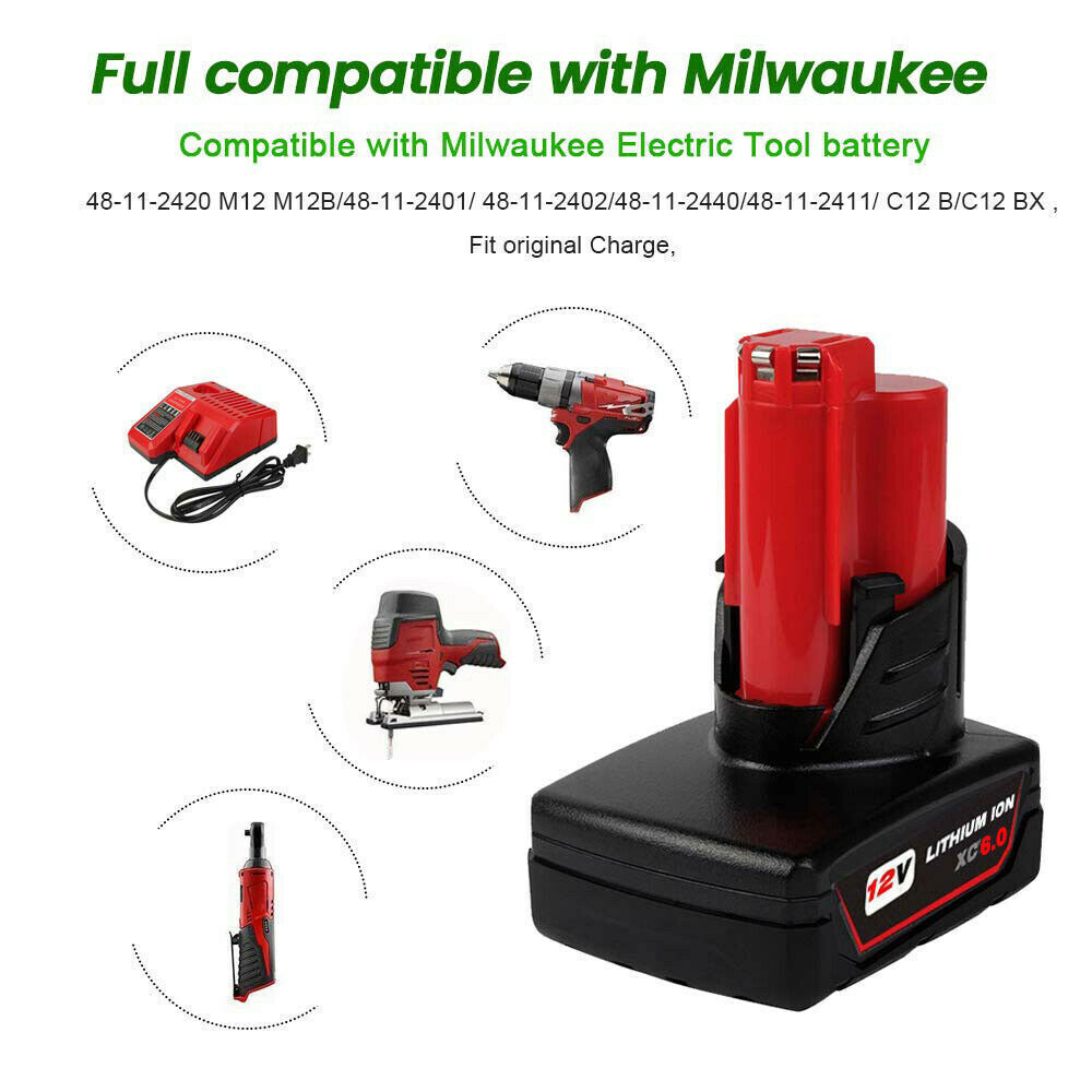 Replace 5.0Ah For Milwaukee 48-11-2401 M12 12V Lithium-Ion Battery (48-11-2411)