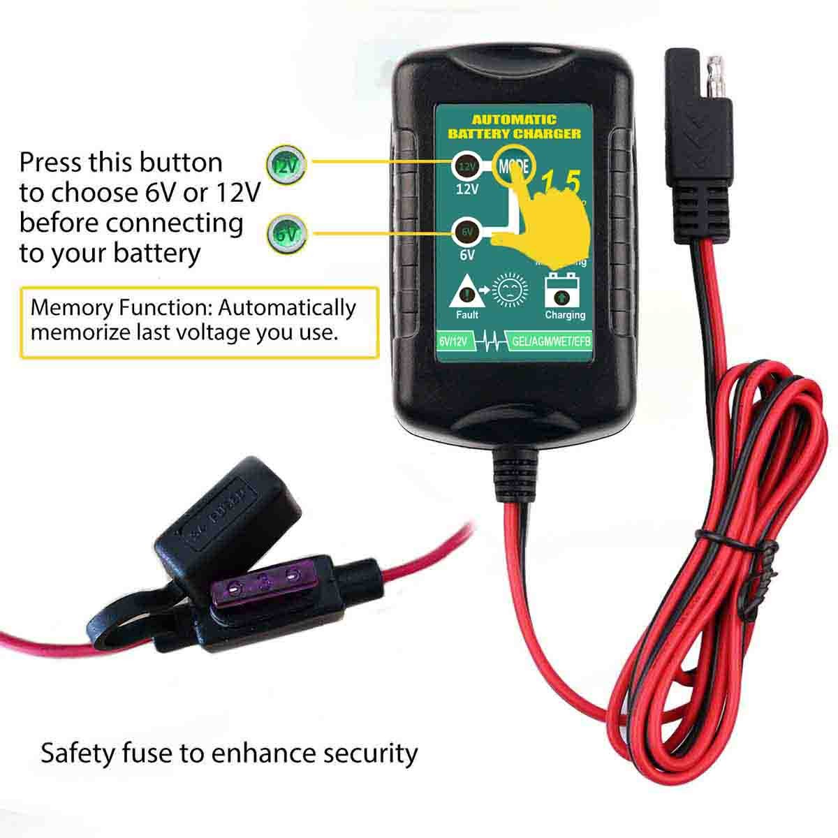 6V 12V Trickle Charger, Battery Desulfator for Car, Lawn Mower, Motorcycle, Boat
