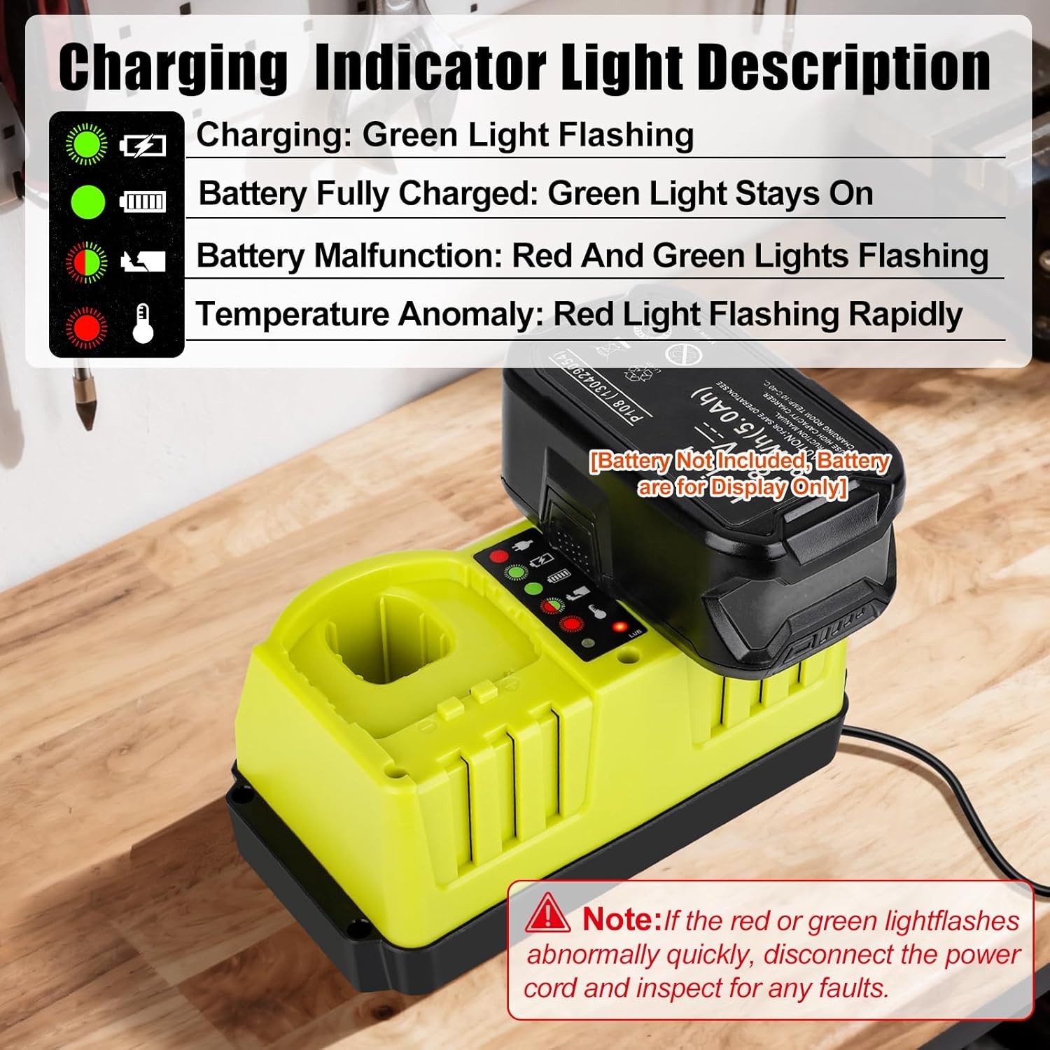 Rapid Charger Station 2 Ports for Ryobi 18v Battery Fast Charger for Emergencies