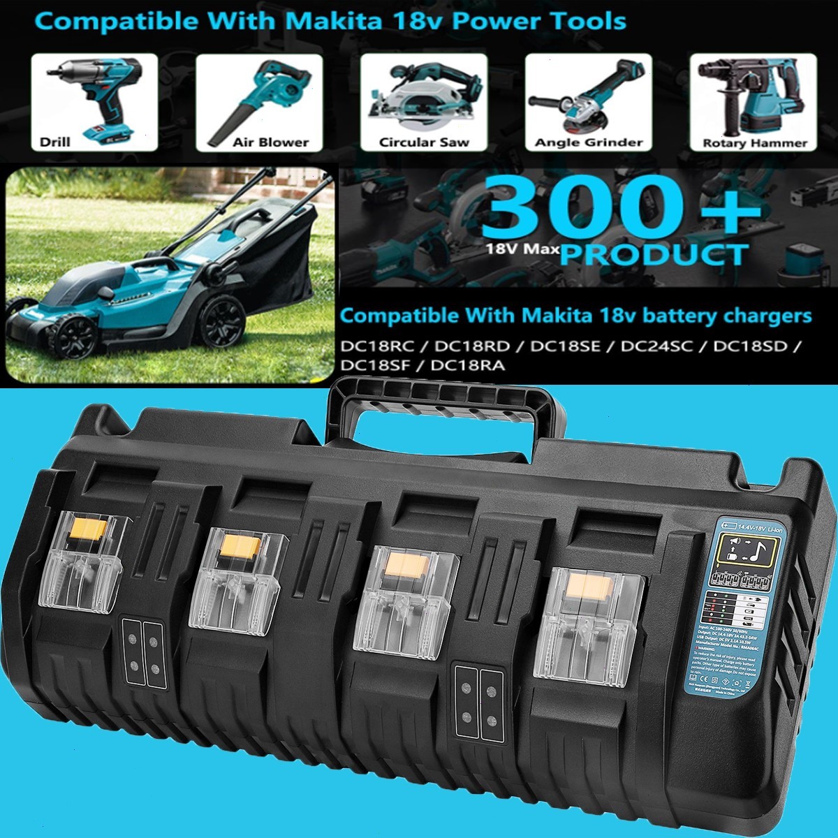 DC18SF 18V LXT Li‑Ion 4-Port Battery Charger Replace for Makita 18 Volt Battery