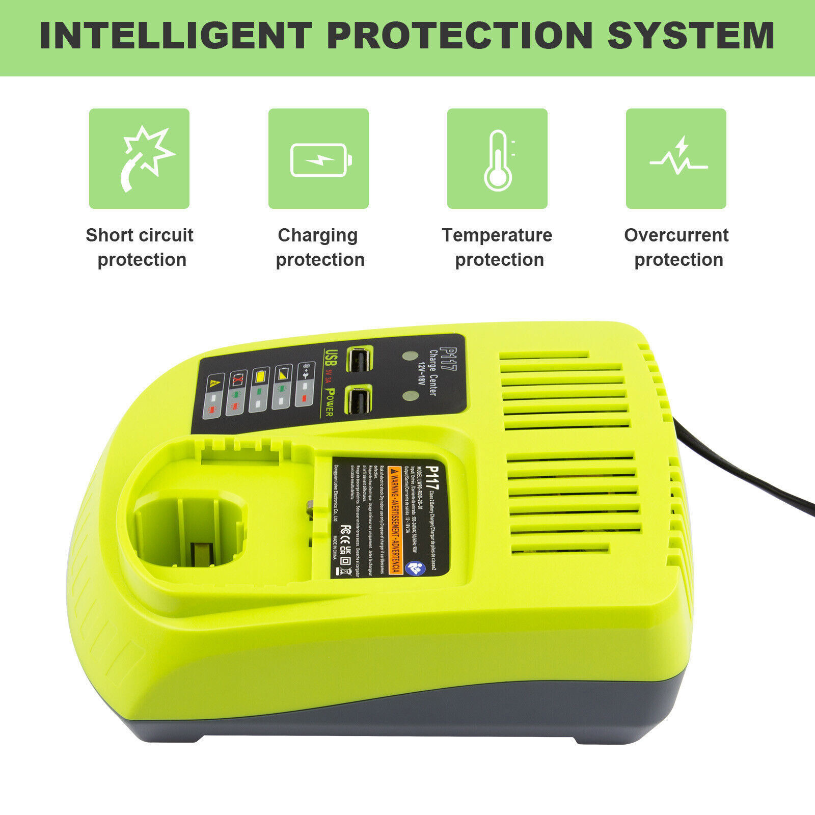 For RYOBI 18V for P117 Battery Charger High Capacity 18Volt Lithium-Ion for P108