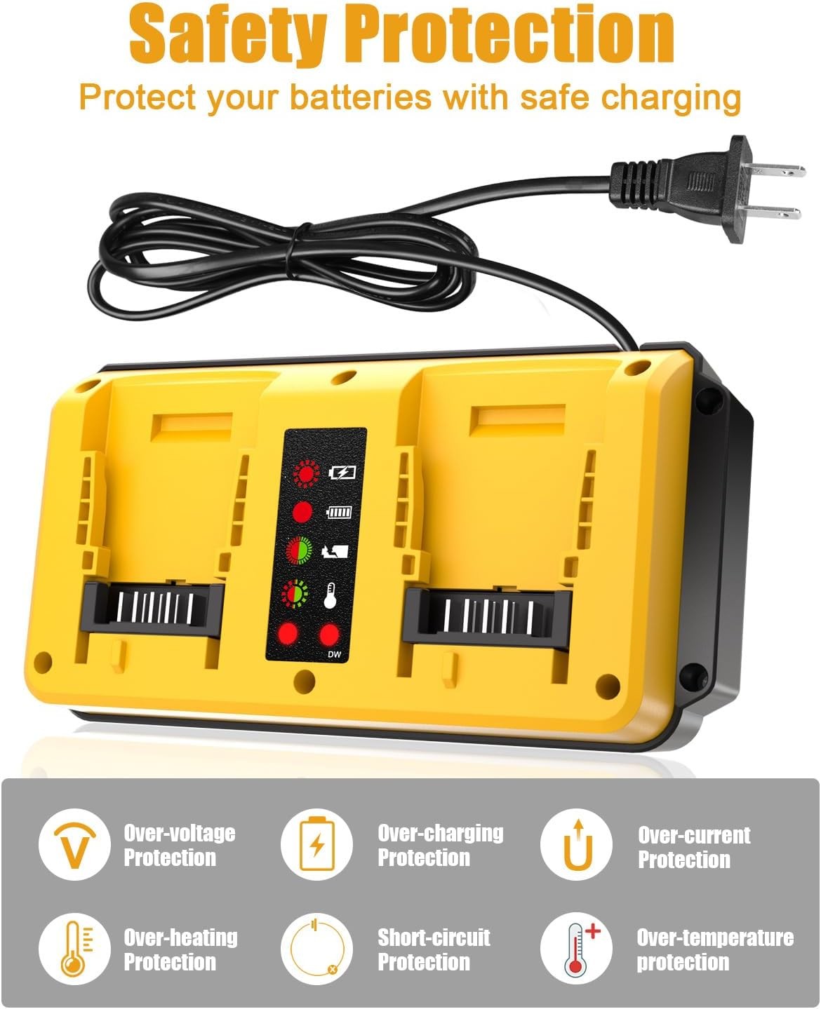 Dual Charging Station 20V Max Battery Fast Charger for Dewalt 20v Battery DCB206