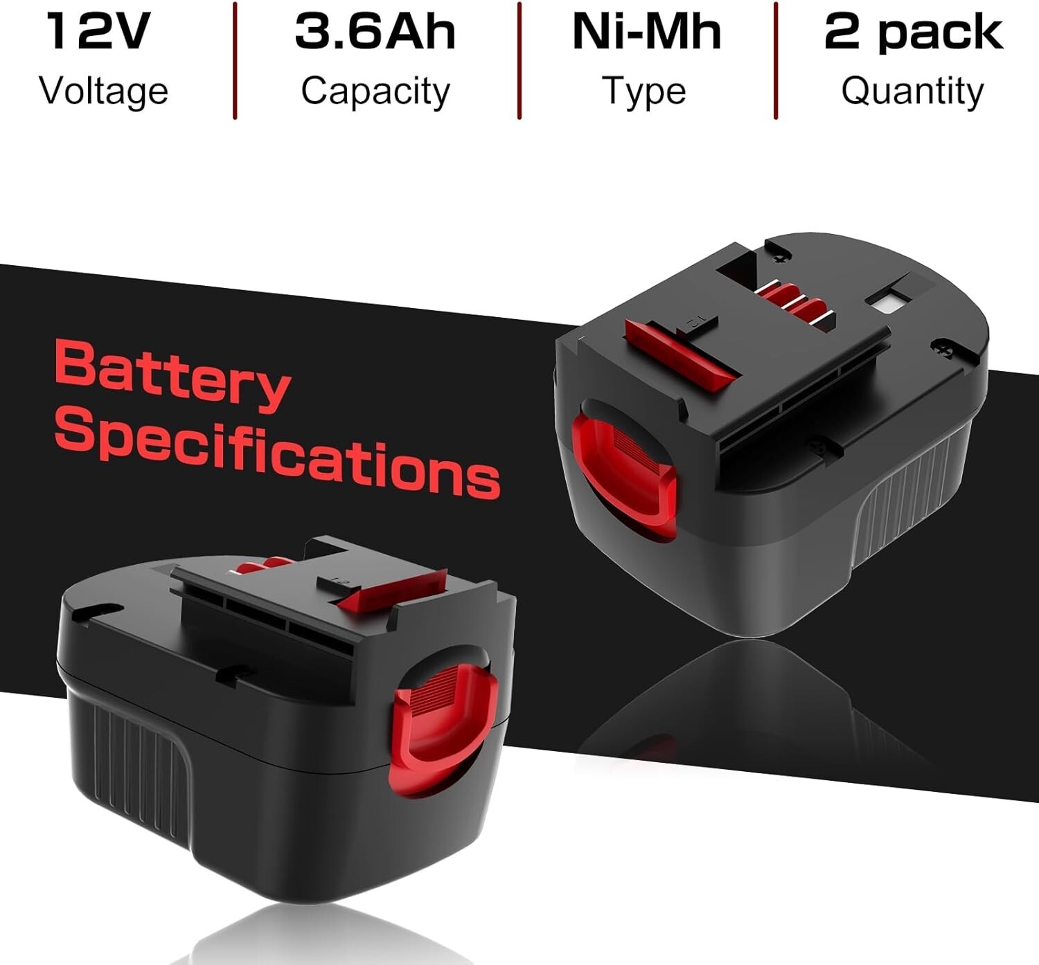 2PACK 12V For BLACK DECKER Slide Battery HPB12 A12 A12-XJ A12EX FSB12 Firestorm
