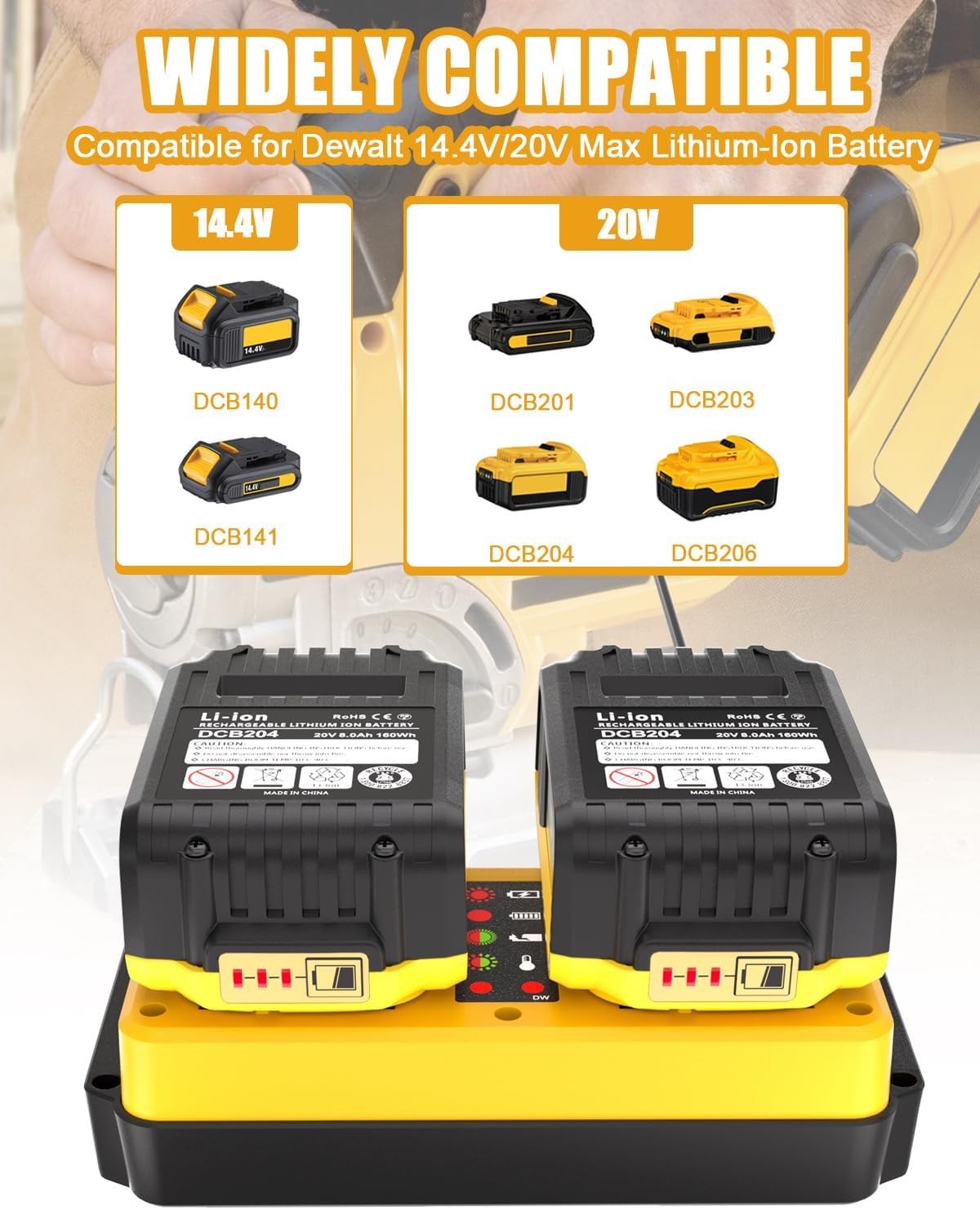 Dual Charging Station 20V Max Battery Fast Charger for Dewalt 20v Battery DCB206