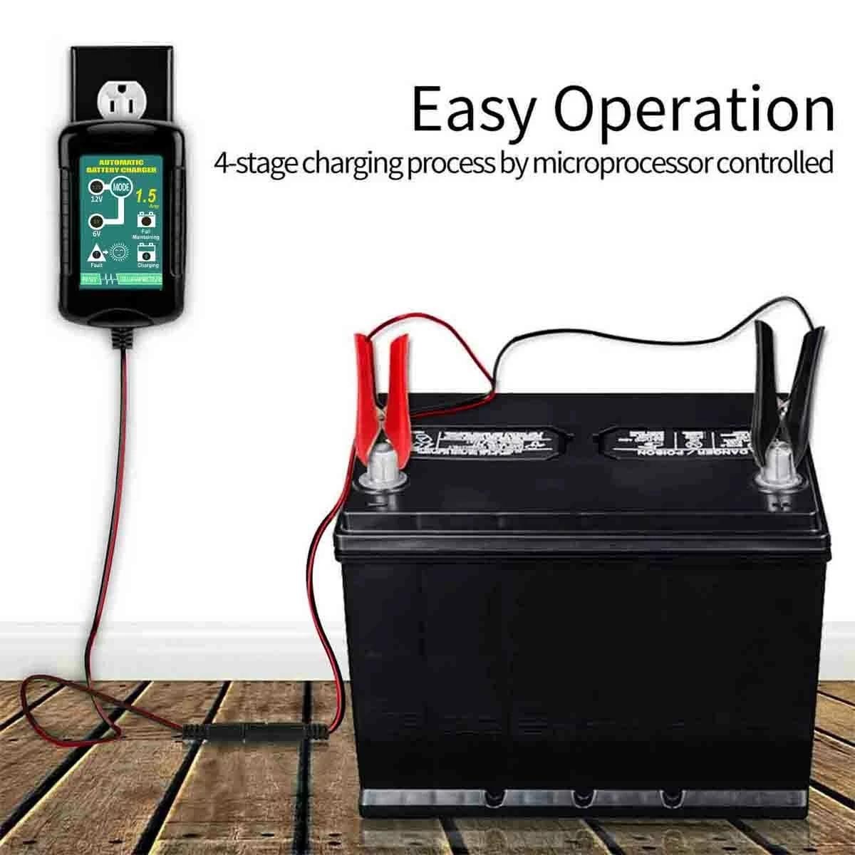 6V 12V 1.5A Battery Charger Maintainer Auto Trickle Charger WET GEL AGM US