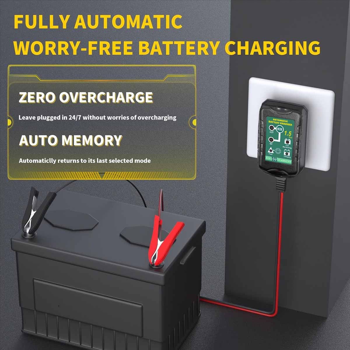 1.5-Amp Battery Charger 6V and 12V Fully-Automatic Smart Car Battery Charger