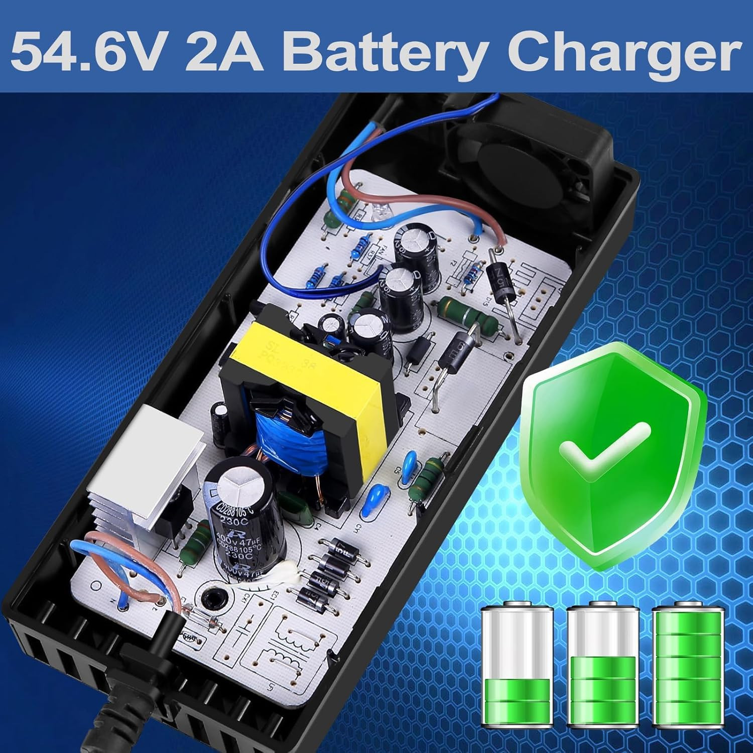54.6V 2A Electric Charger for 48V 13S Lithium Battery Rad Power, Lectric XP 2.0