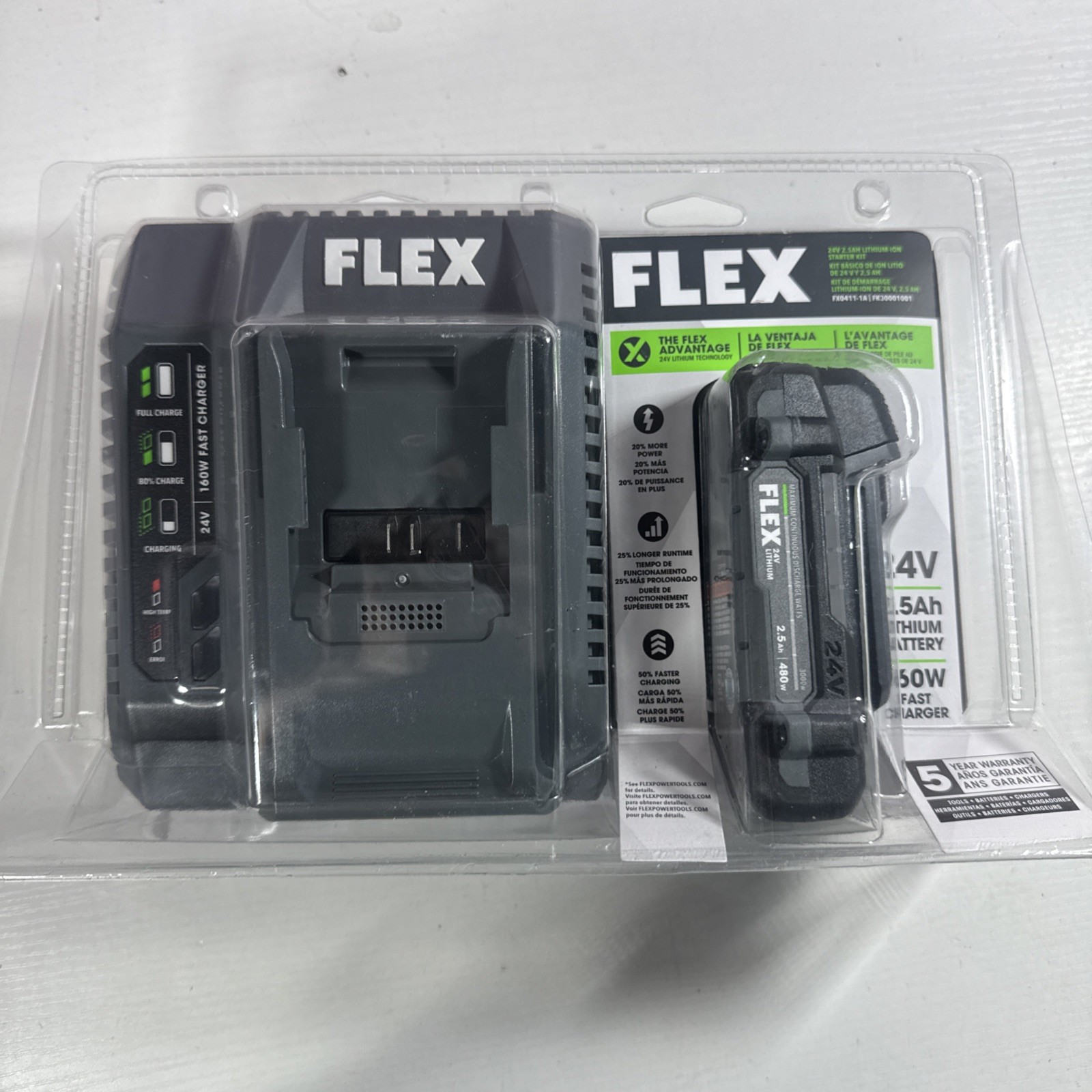 NEW FLEX 24v Starter Kit w/ 2.5Ah Li-ion Battery & 160W Fast Charger FX0411-1A