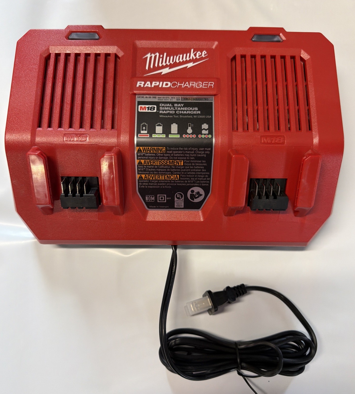 Milwaukee 48-59-1802 Dual Simultaneous M18 Rapid Battery Charger New