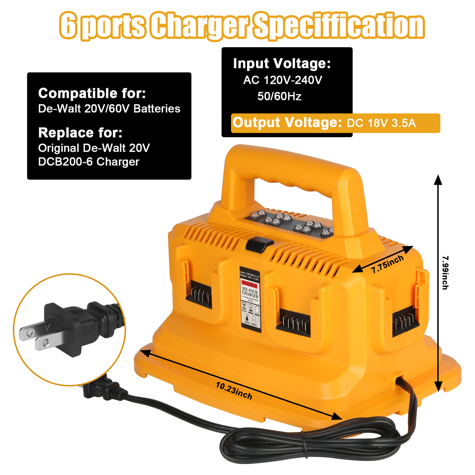 6-Port Charger Station for Dewalt 20V Max/60V Flexvolt DCB200 DCB203 DCB204