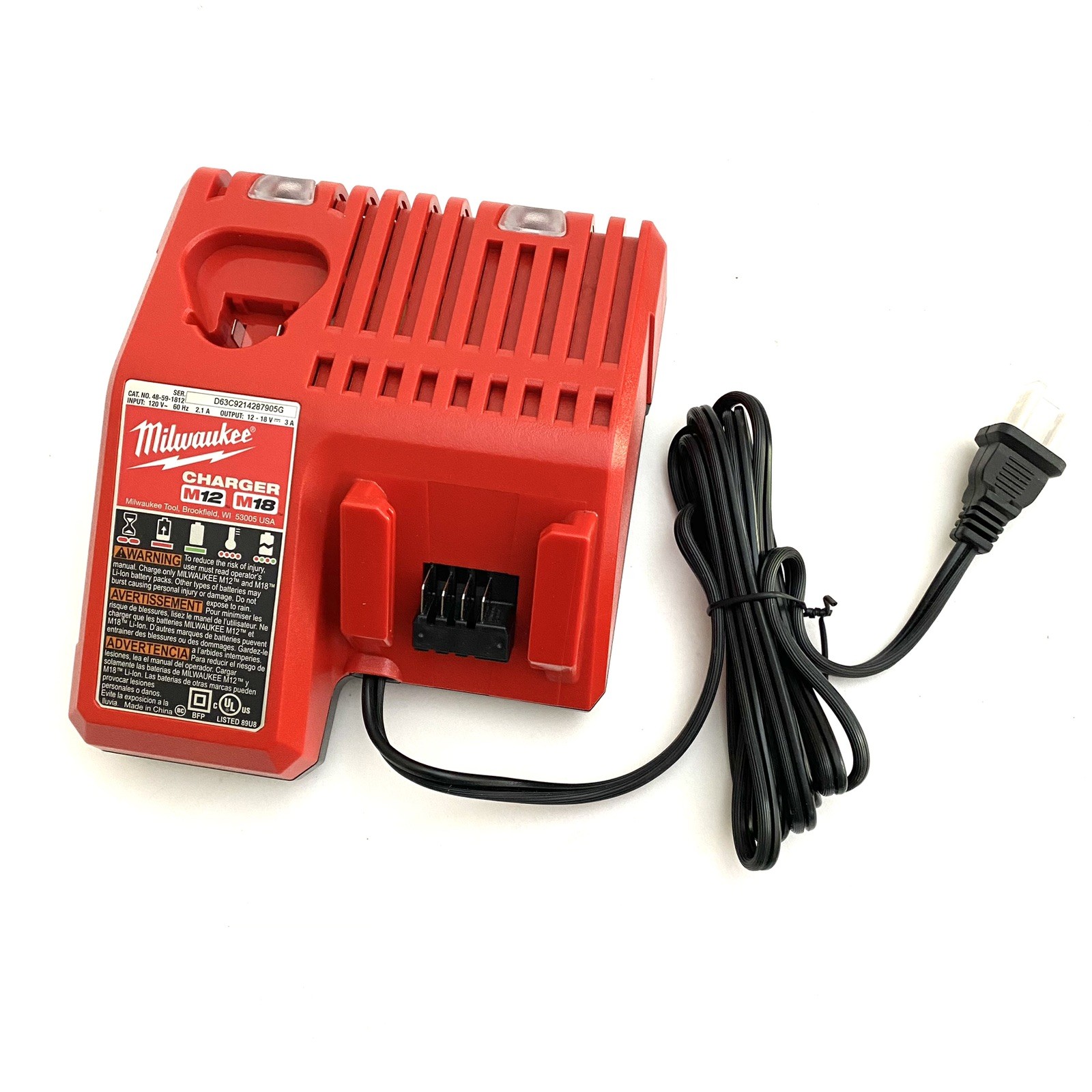 Genuine MILWAUKEE 48-59-1812 18V M12 / M18 LITHIUM ION CHARGER (No Battery) B