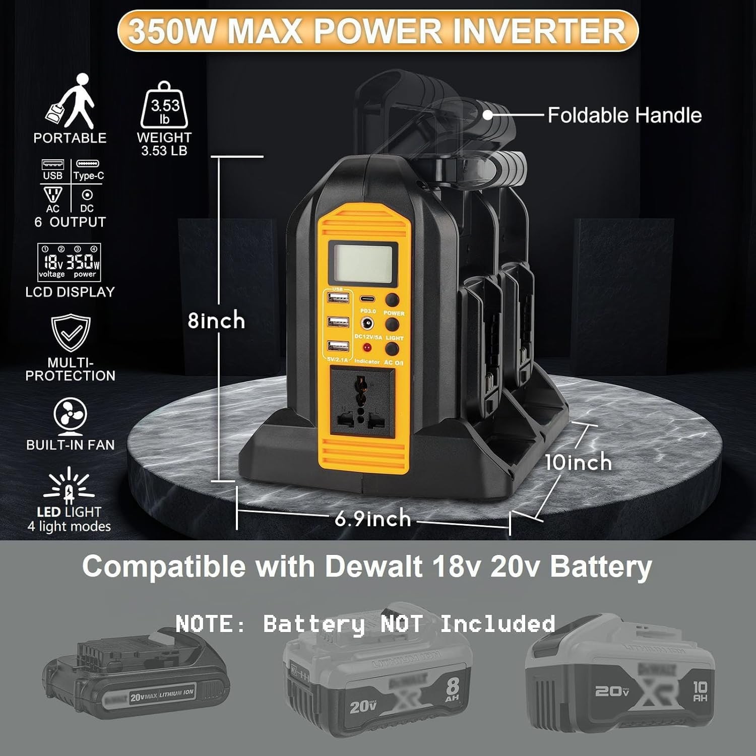Choerinton 350W Power Inverter Dewalt 20V 60V Battery 4-Ports Dc 20V Ac