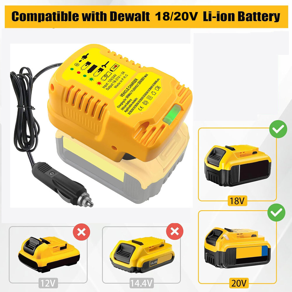 for Dewalt 20V Battery Car Charger Portable Mini Fast Charger Cigarette Lighter