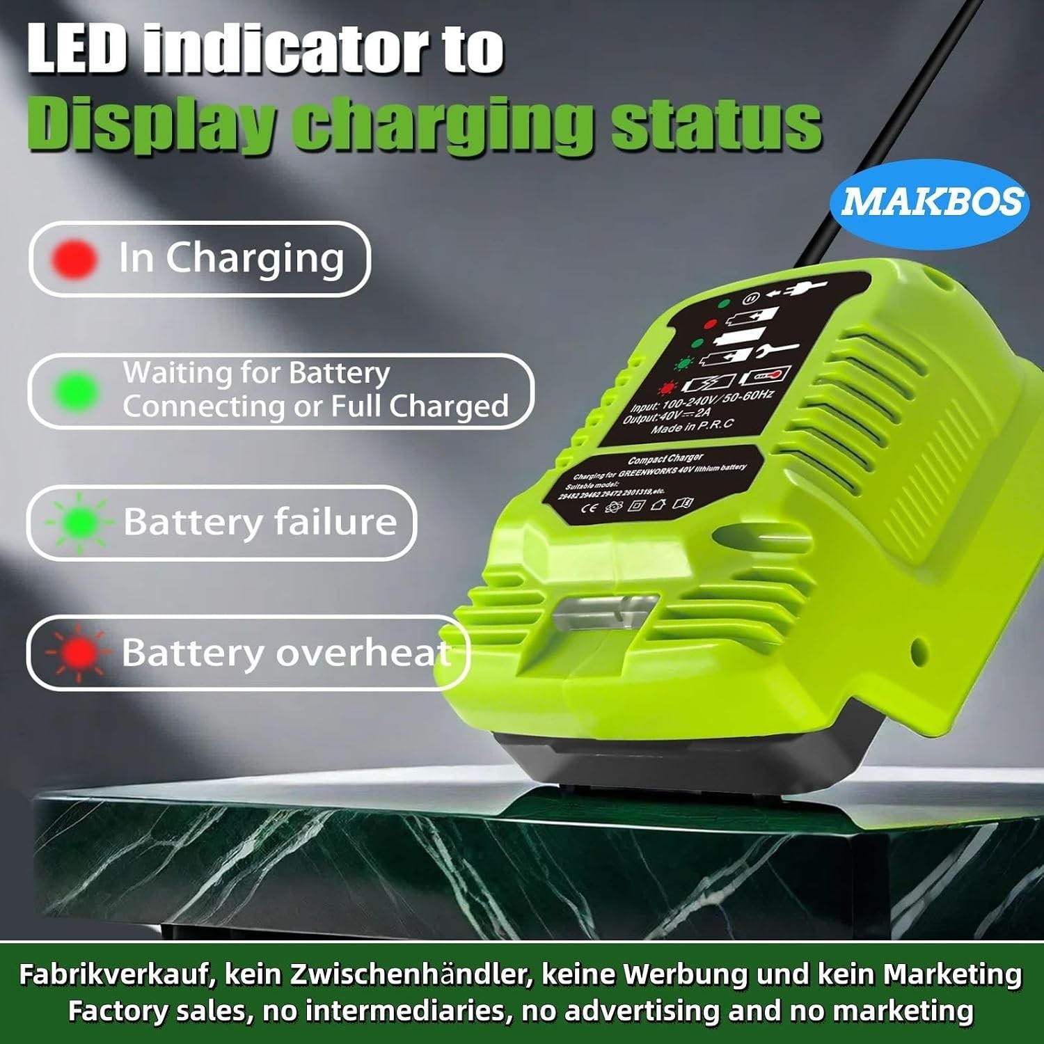 Portable 40V Battery Charger for Greenworks – Dual Port High Performance Adapter