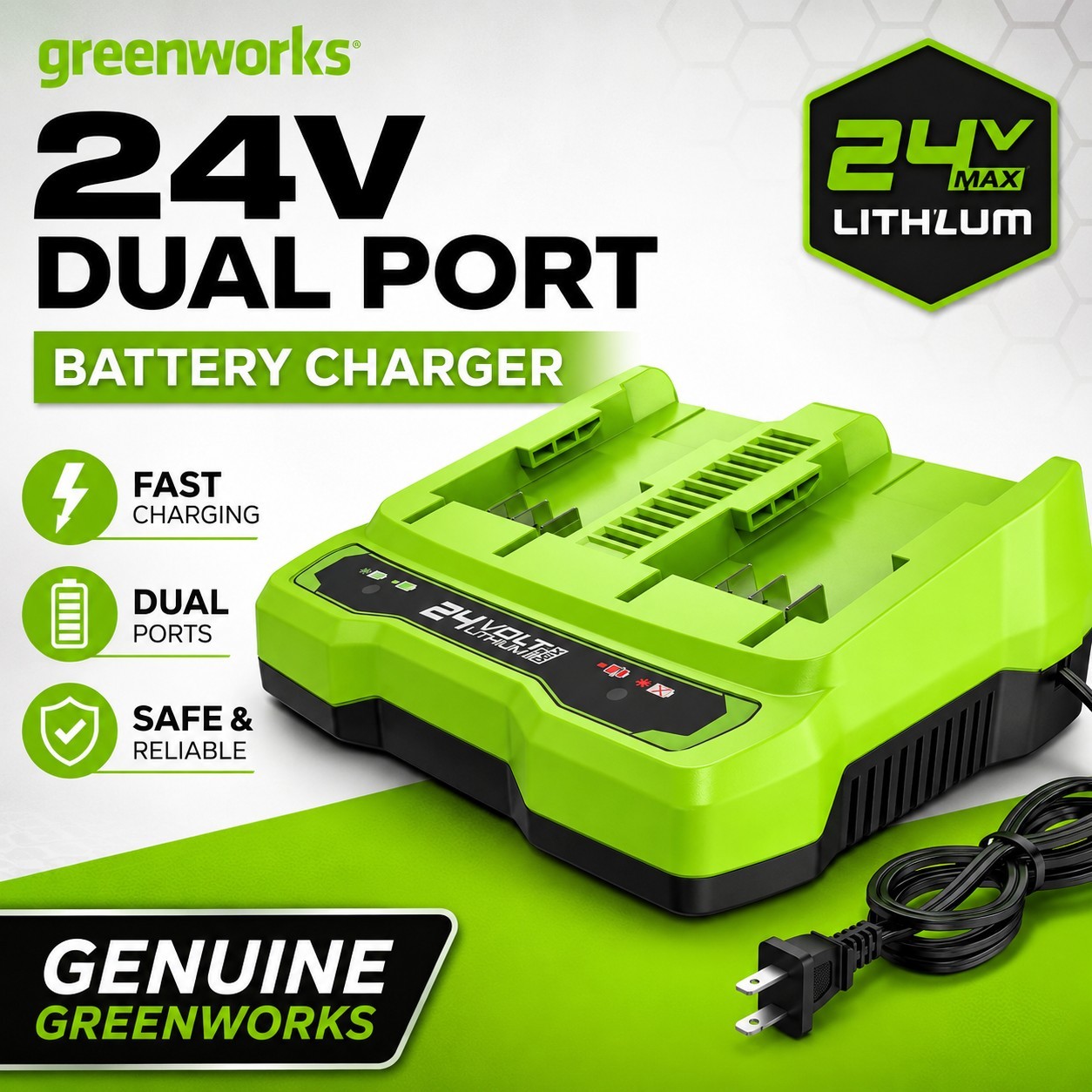 Greenworks CAG812 Dual Port 24 Volt Charger