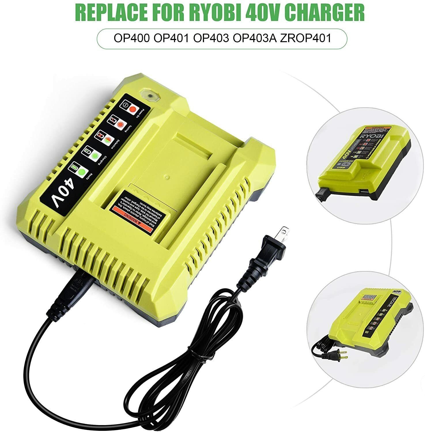 Battery Charger for Ryobi 40V Li-ion Battery OP4050A OP4015 OP4026 OP4030 OP4040