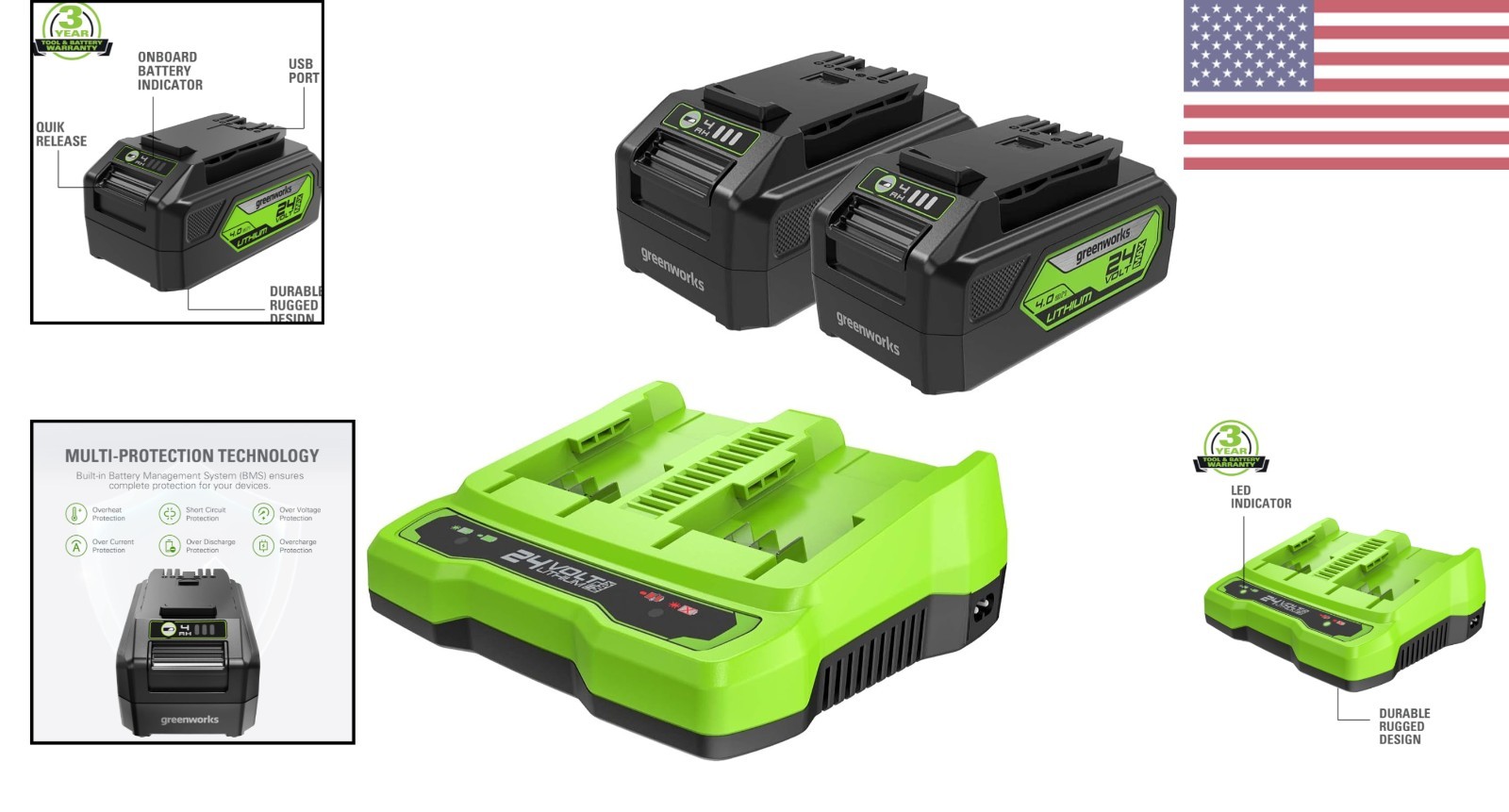 Ultimate 24V 4Ah USB Battery Kit & Rapid Charger – Fade-Free Power Efficiency