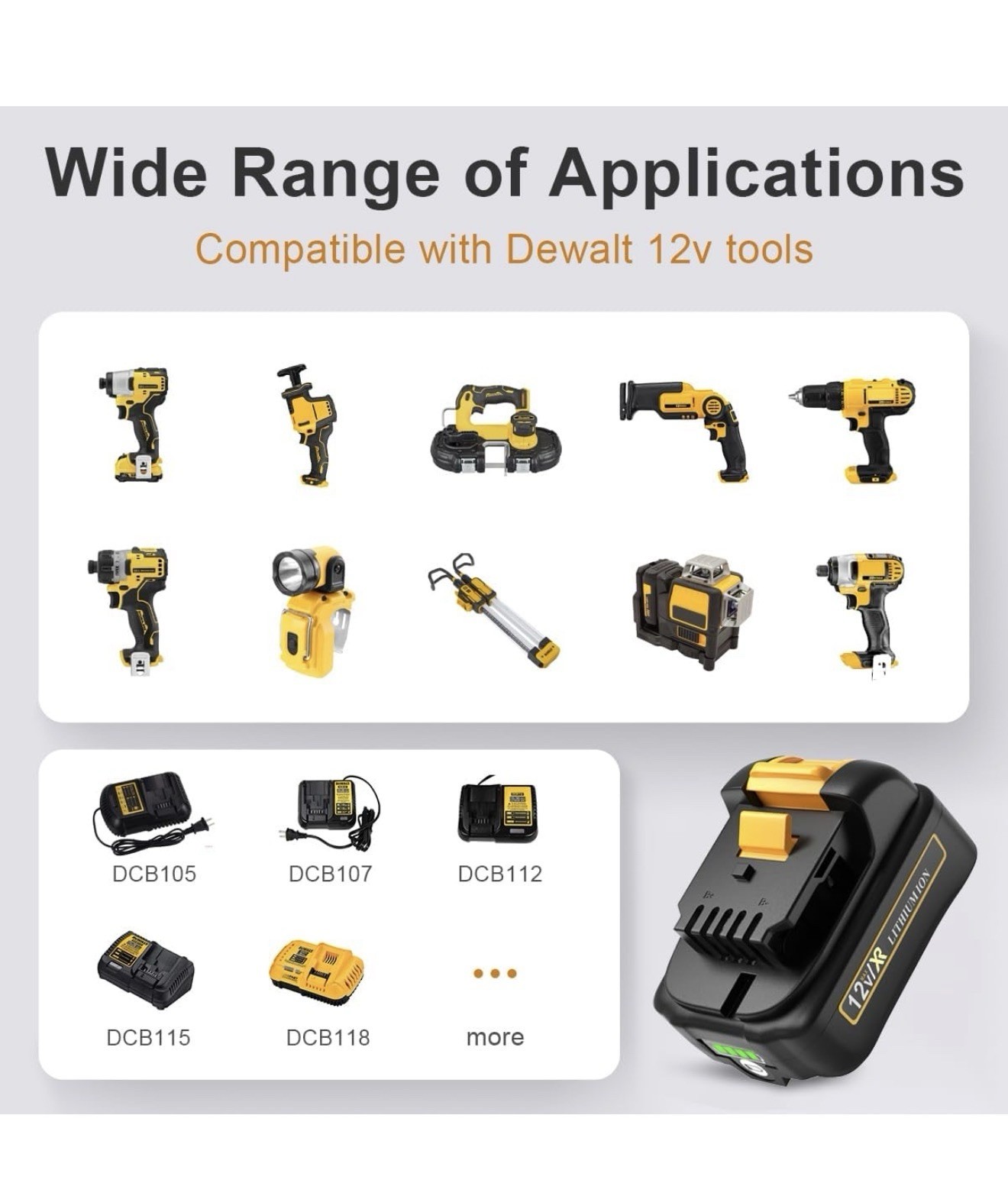 2 Pack 3.0Ah Replacement Battery for Dewalt 12V DCB120 DCB127 DCB125 DCB112
