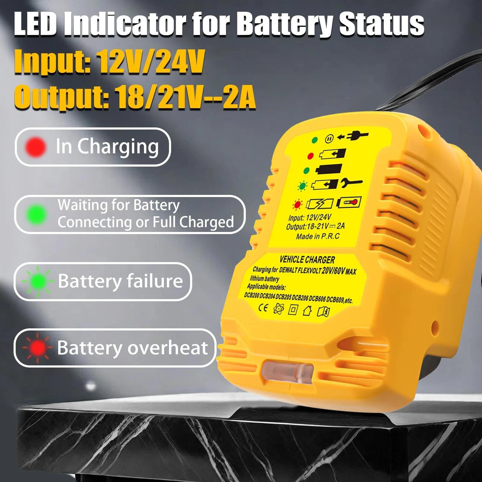 For DeWalt 18V 20V Battery Car Charger Portable Mini Travel Use w LED Indicator