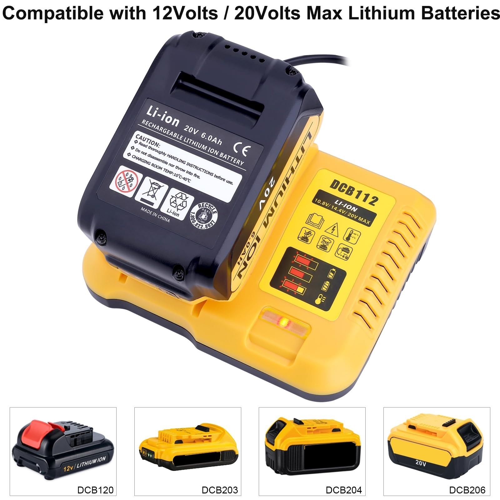 Gonocop DCB112 Battery Charger for DeWalt 12V 20V 60V MAX Lithium-Ion