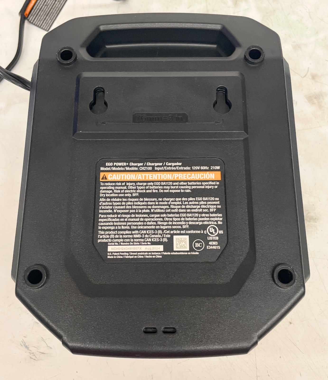EGO POWER+ 120V Lithium-Ion Standard Battery Charger, Black, CH2100